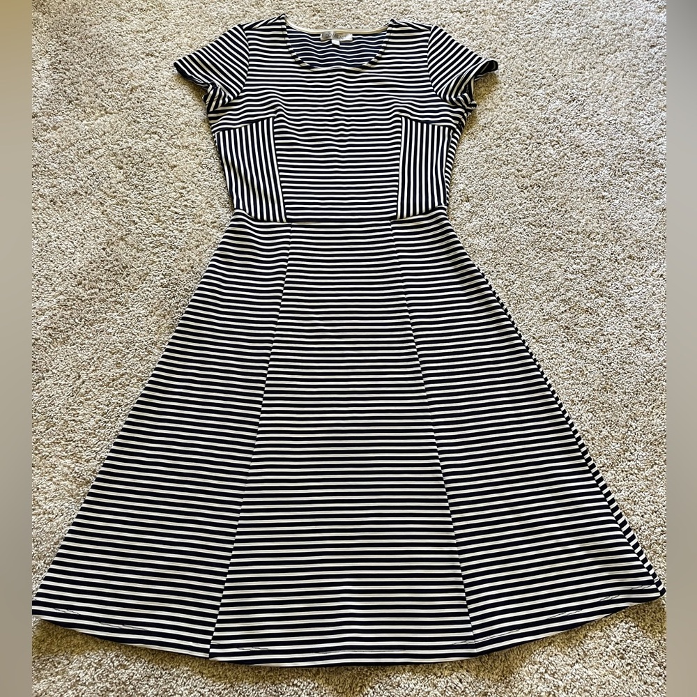 Downeast Women’s Navy White Striped A Line Dress Size Small Zipper Preppy